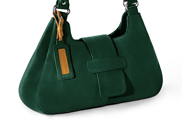 Forest green women's dress handbag, matching pumps and belts. Front view - Florence KOOIJMAN